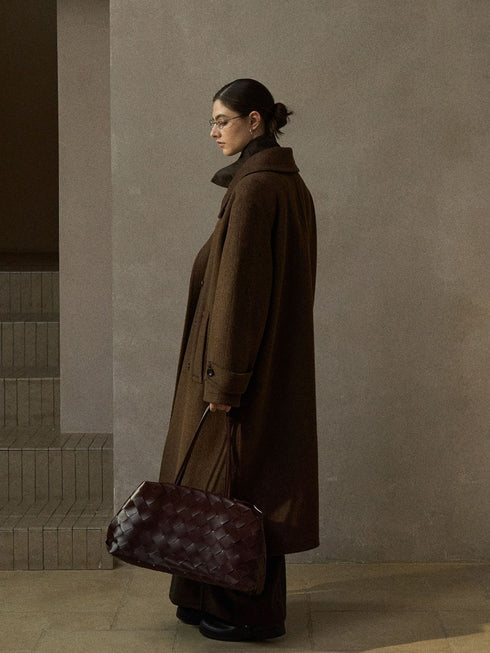 Still Long Double-Breasted Wool Coat